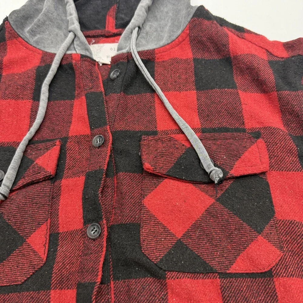Oli & Hali Jacket Womens Small Red Plaid Flannel Hooded Button Front Layered